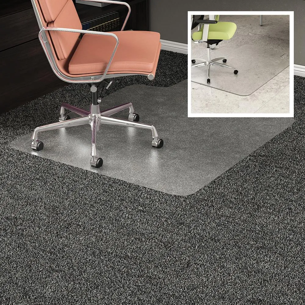 Deflecto Duomat Multi-surface Chairmat Carpet, Hard Floor - 53" Length X 45" Width - Lip Size 25" Length X 12" Width - Rectangular - Classic - Clear - 1 Each