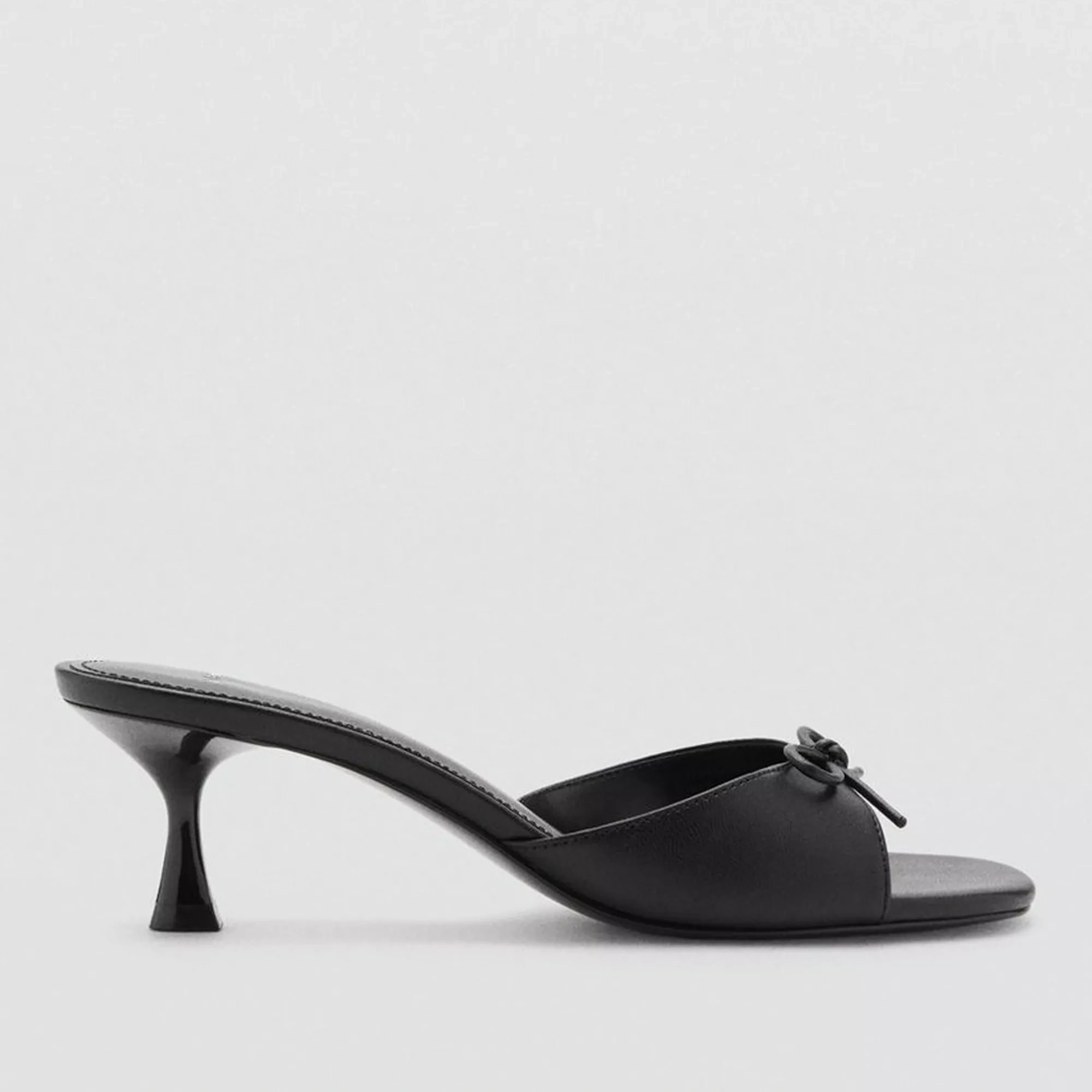 Mango Sarao Bow Detail Heeled Mule Sandals, Black, 5