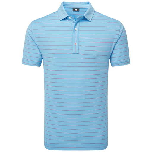 Footjoy Open Pinstripe Lisle Polo Shirt - Air Blue/magenta