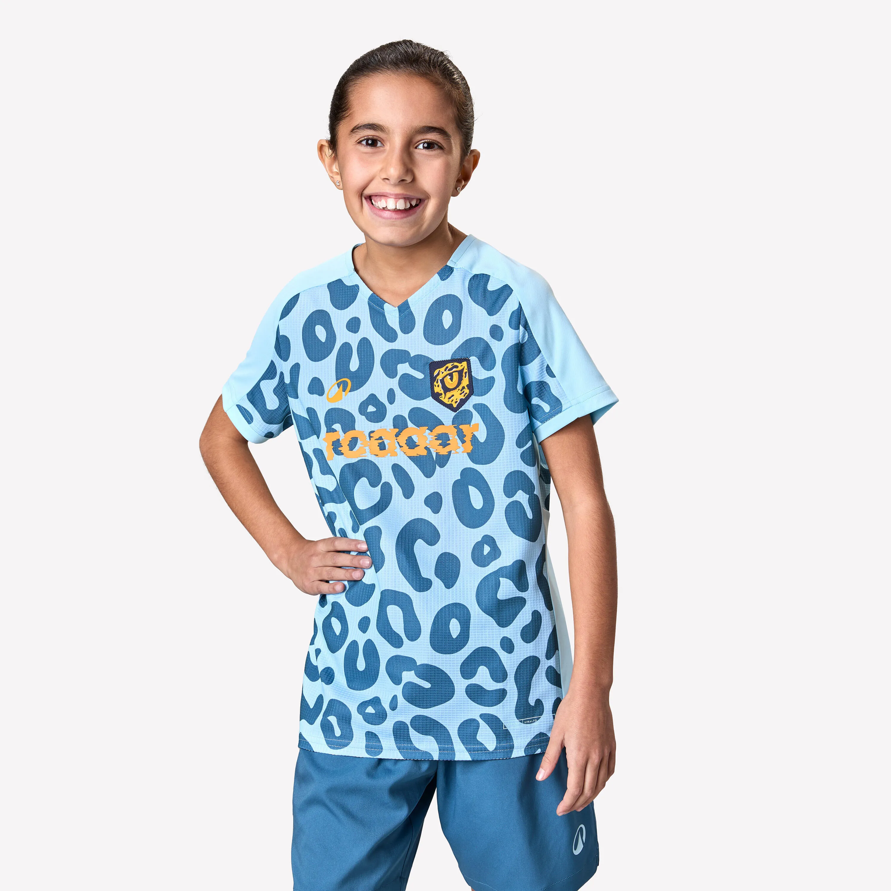 Girls' Football Shirt Viralto - Blue/leopard