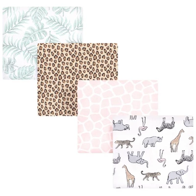 Hudson Baby Infant Girls Cotton Flannel Receiving Blankets, Modern Pink Safari, One Size