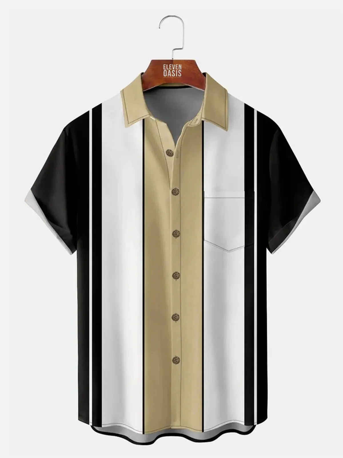 Tall Men's Classic Bowling Short Sleeve Shirt - Beige/with Pocket
