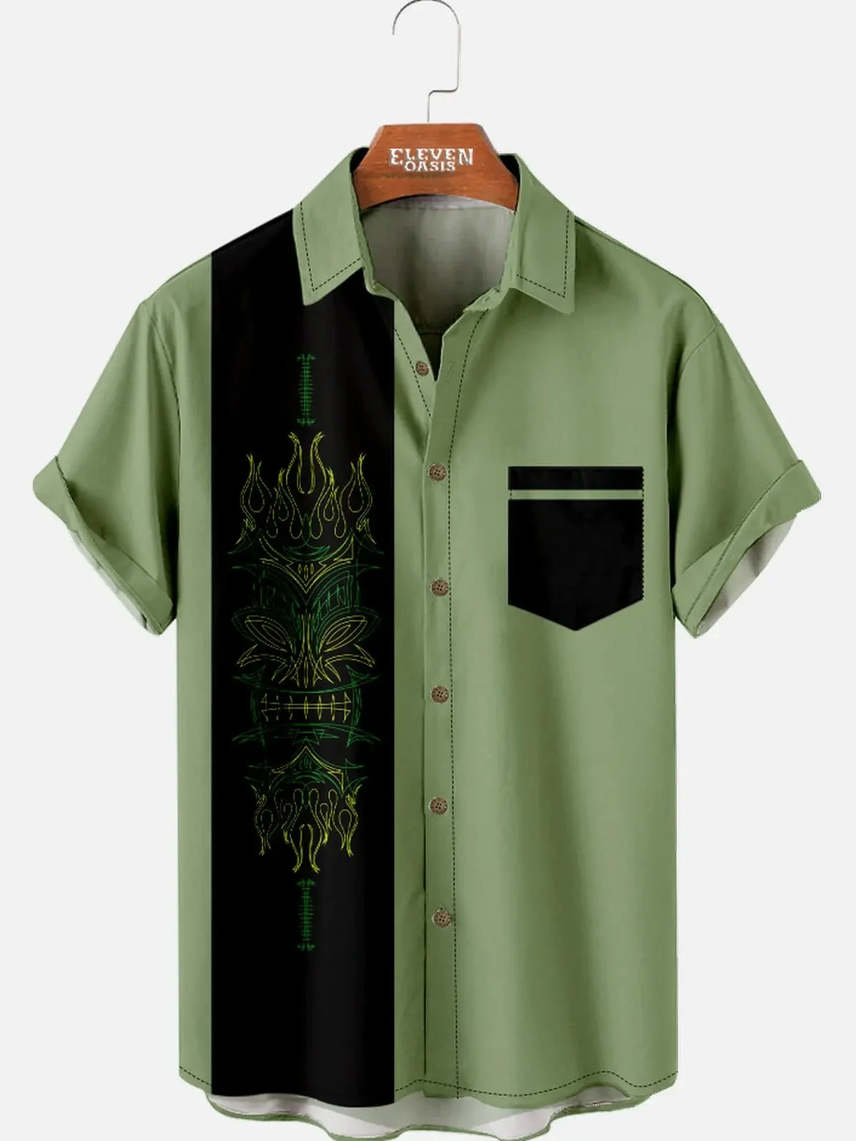Men's Tribal Pinstripe Bowling Short Sleeve Shirt - 4xl/with Pocket