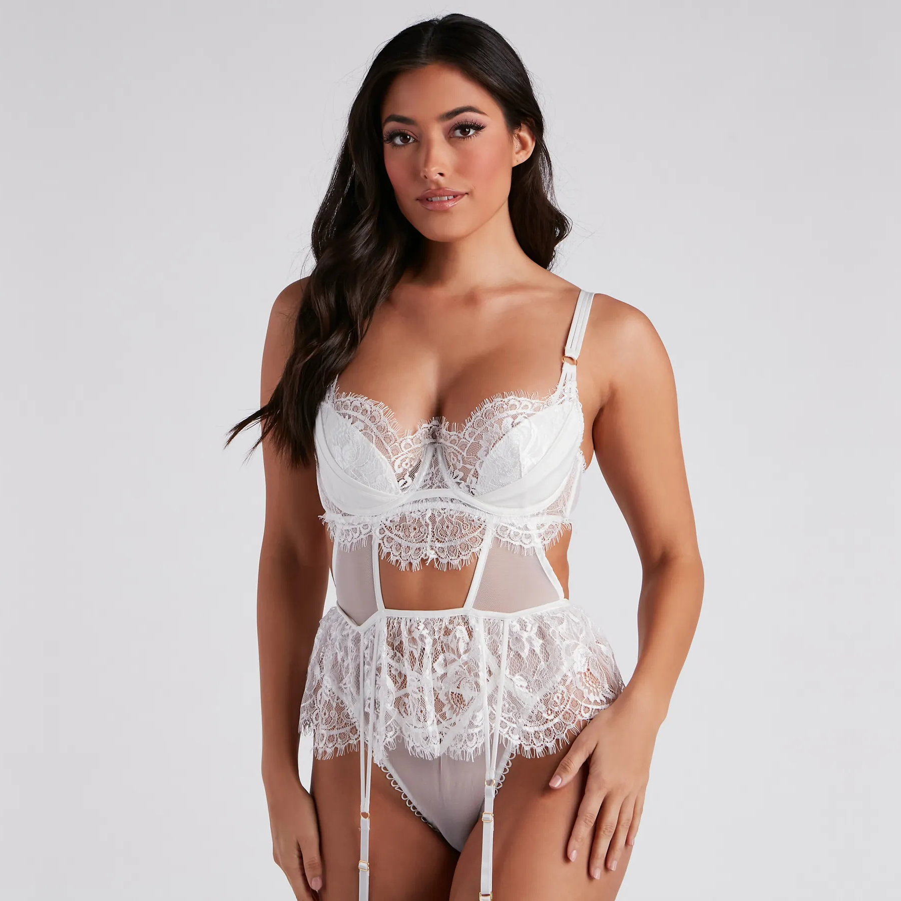 Bad Intentions Satin Lace Bra And Panty - White