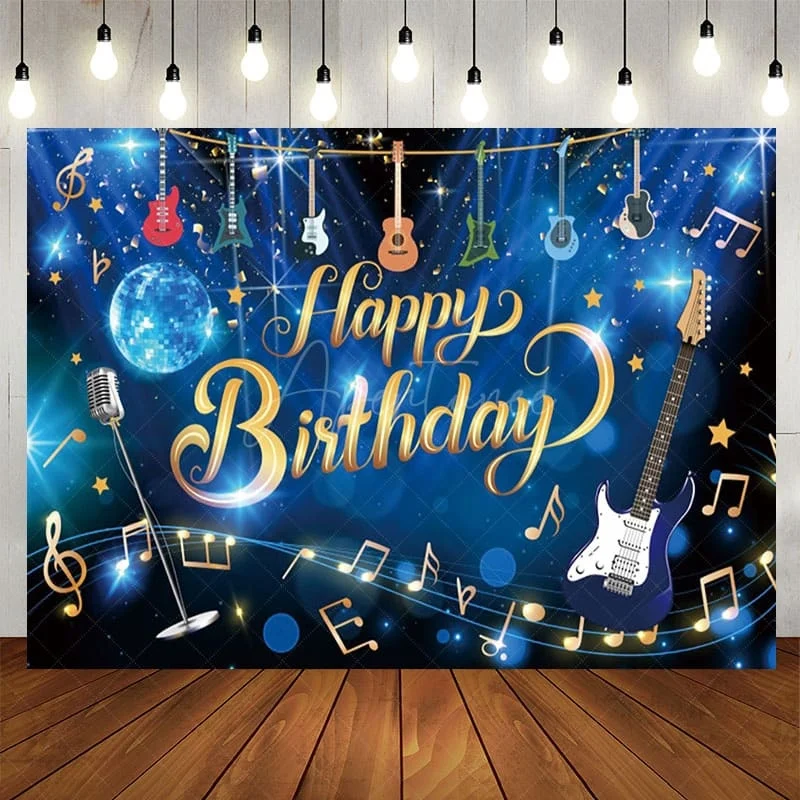 Aperturee Musician Disco Ball Glitter Happy Birthday Backdrop - 5x3ft(1.5x1m)