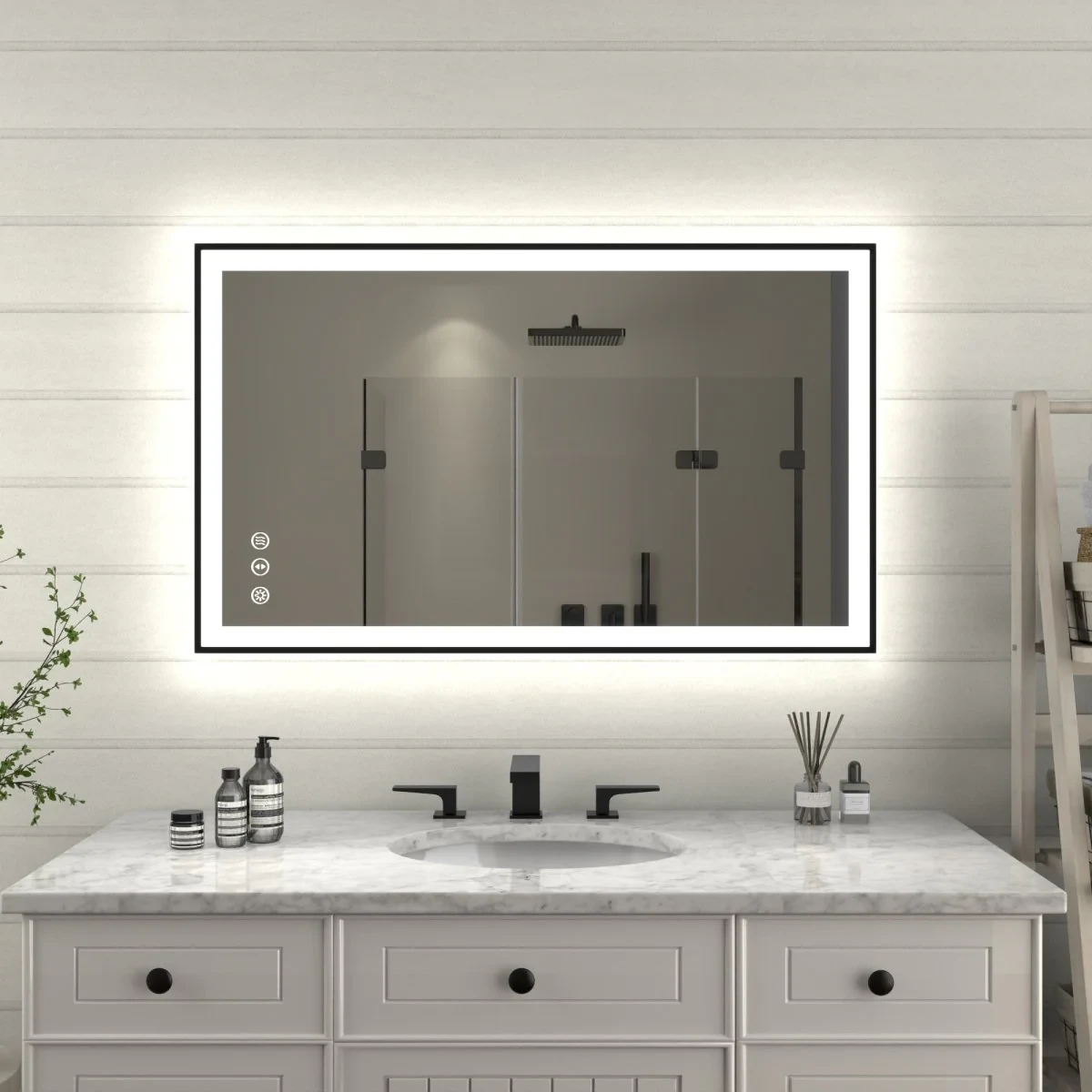 Apex-noir 40"x24" Framed Led Lighted Bathroom Mirror