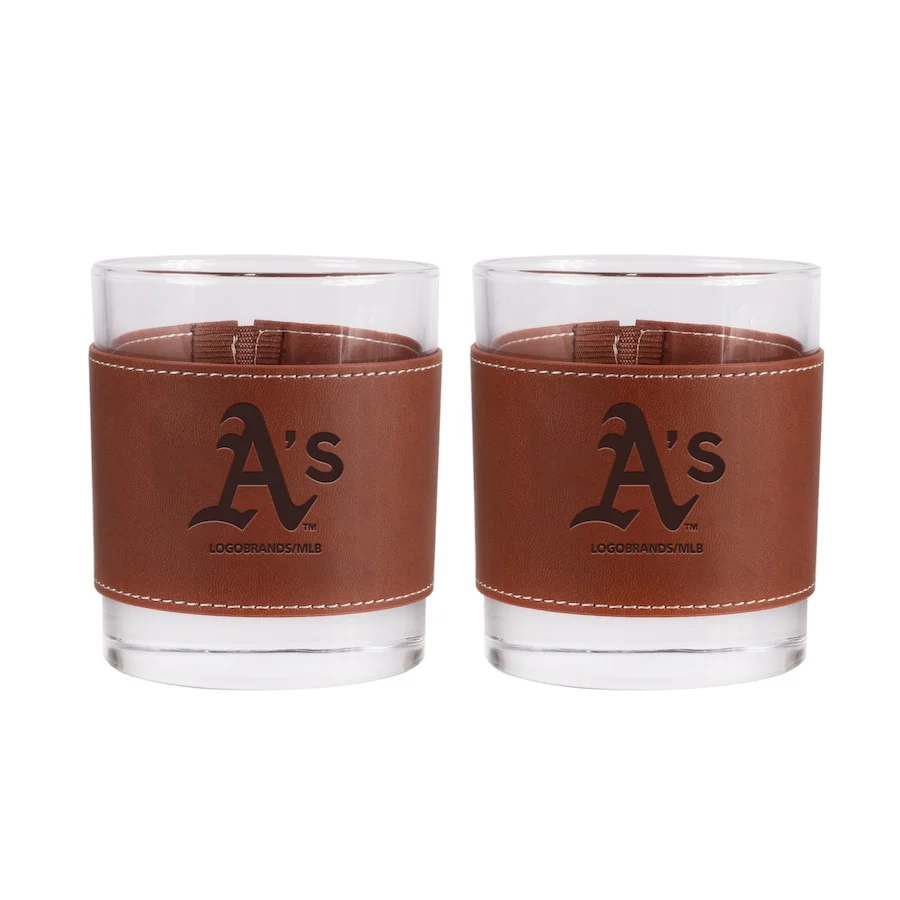 Athletics 2-pack 12oz Rocks Glass With Leather Wrap