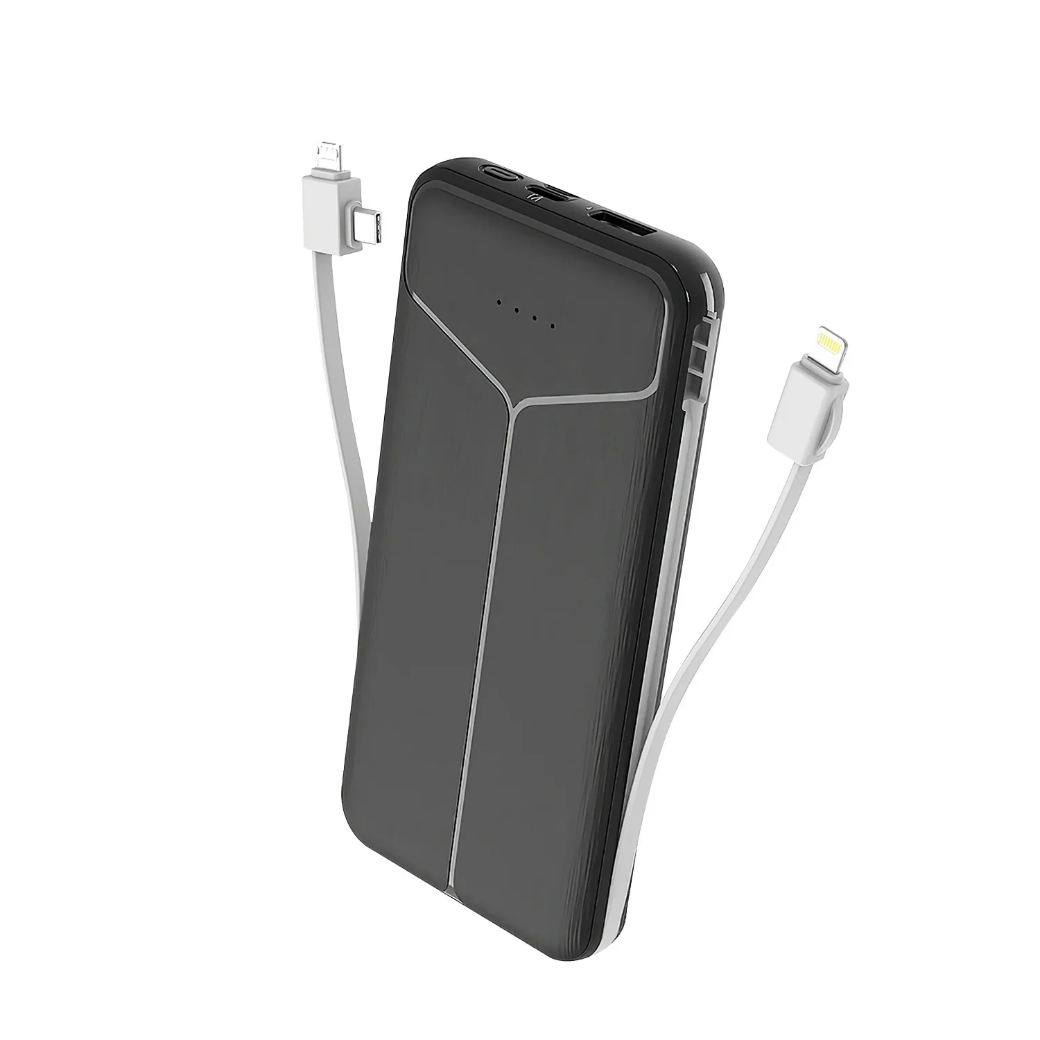 10000mah Power Bank Portable Charger With Us Plug 2 Built-in Cables External Battery Pack With 4 Ouputs 3 Inputs Fit For Ios Phone 14 Android And More - Black