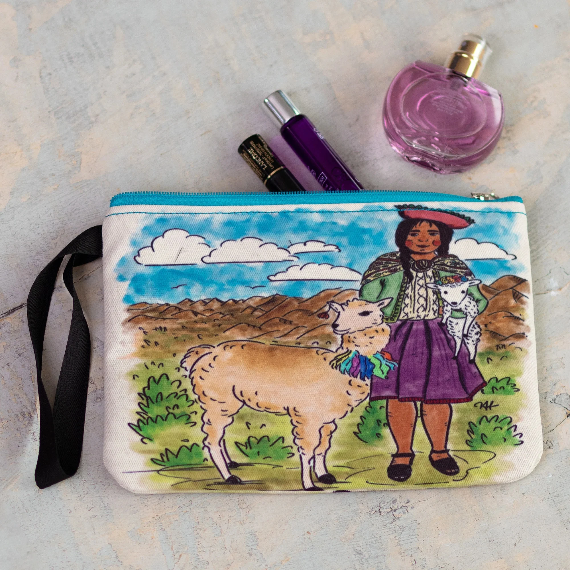Printed Andean Landscape Wristlet With Zipper Closure - Breathtaking Home | Novica
