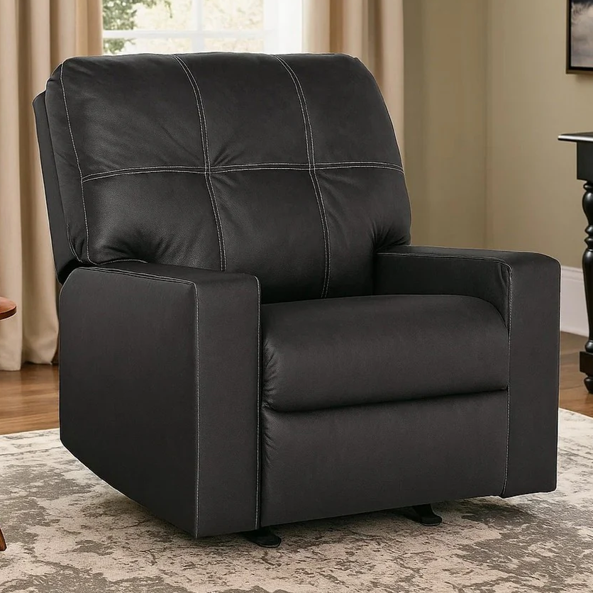 Ashley Barl Manual Recliner Chair 35 Inch Tufted Rich Black Faux Leather Black