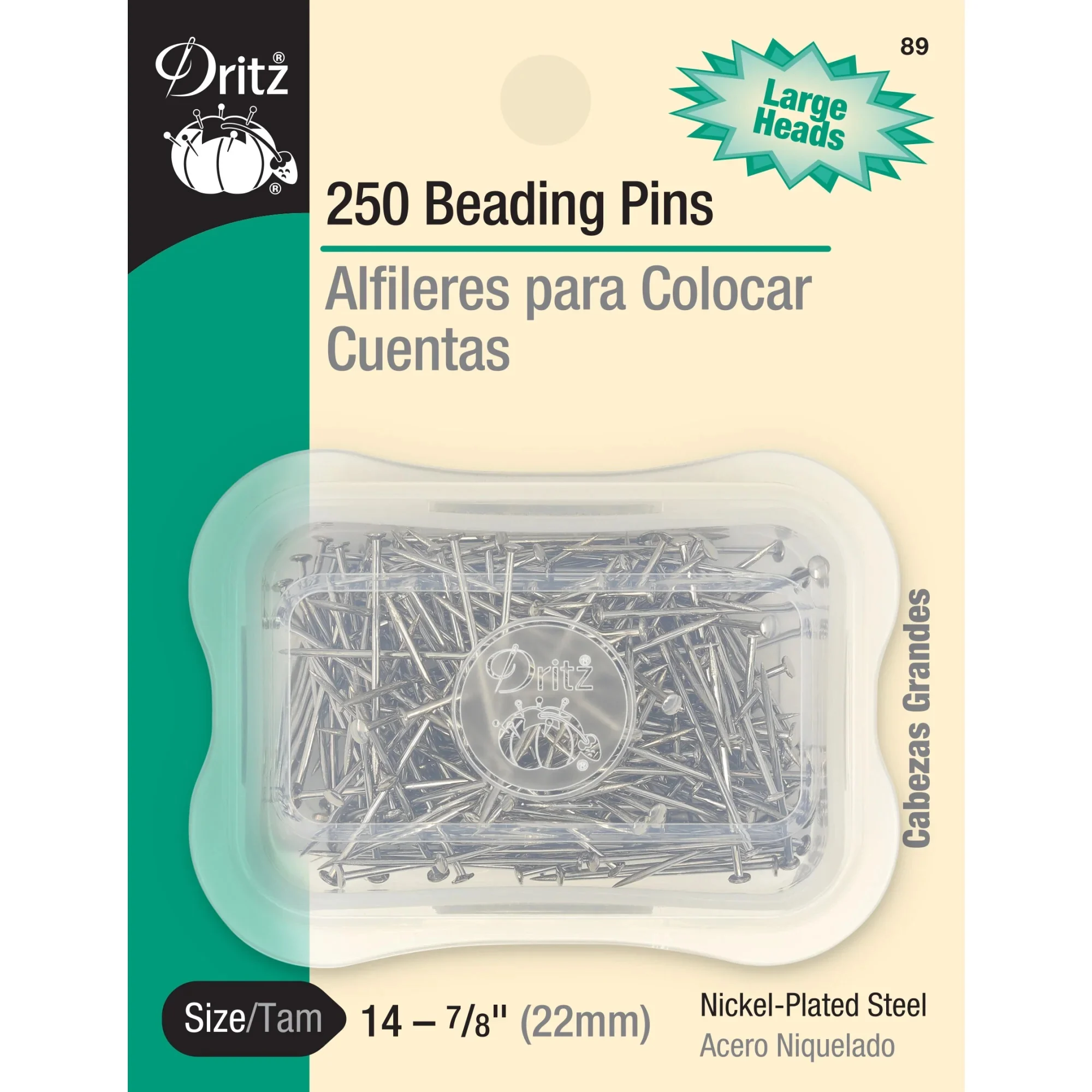 7/8" Beading Pins, Nickel, 250 Pc
