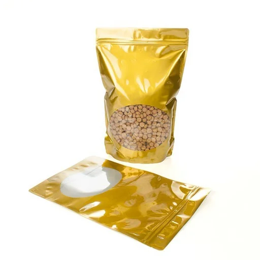 Gold Stand Up Zipper Pouch Bags W/ Oval Window 9" X 4 3/4" X 13 1/2" 100 Pack Zbgo6g