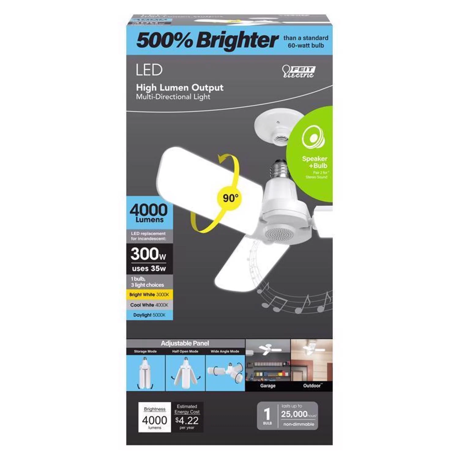 Folding Panel E26 (medium) Led Speaker Bulb Bright White 300 Watt Equivalence 1 Pk