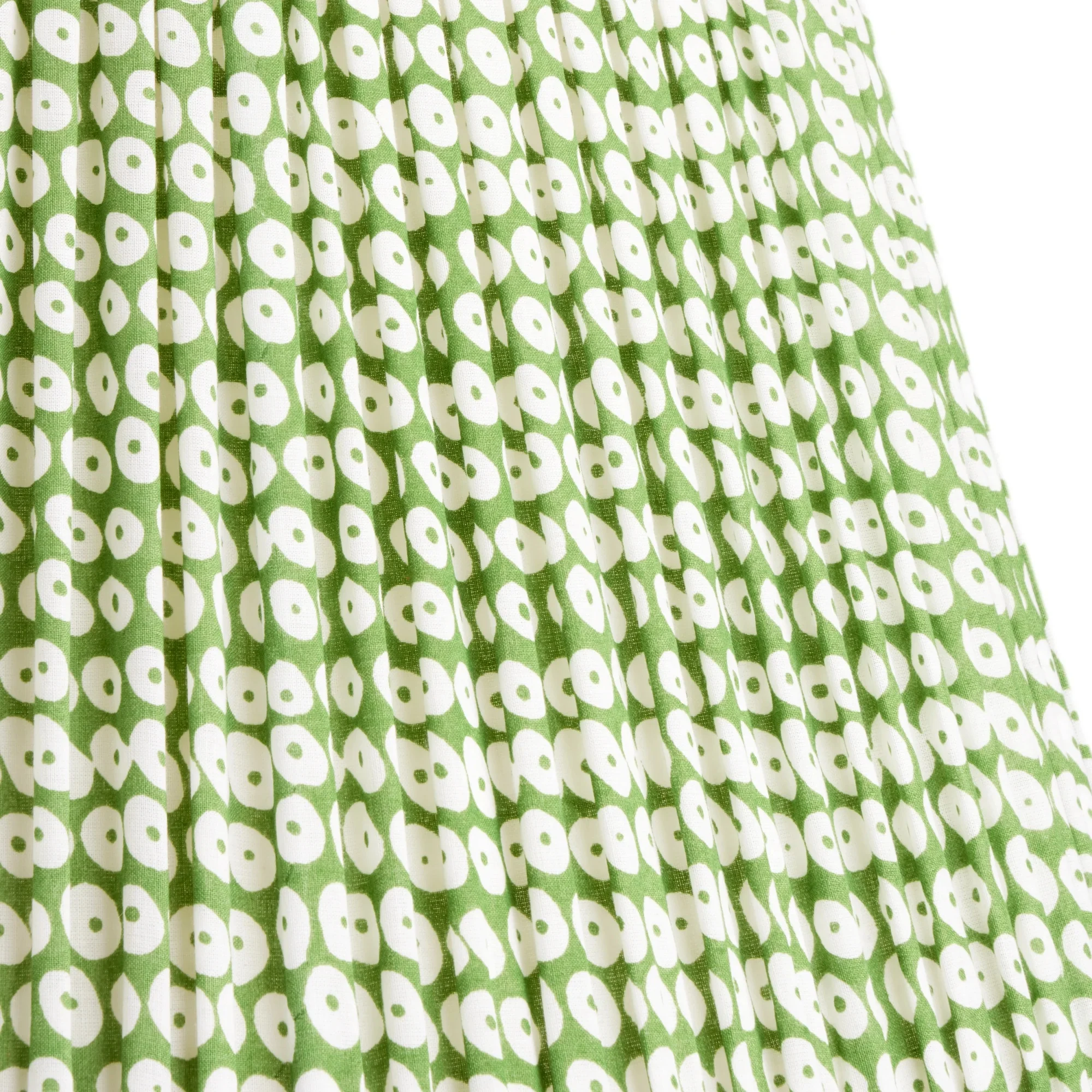 20cm Gathered Empire Shade With Bulb Clip Holder In Green Block Printed Cotton
