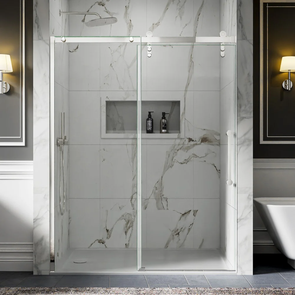 56-60" X 76" Frameless Sliding Shower Door,chrome,easy Clean|exbrite Elysian-r Series