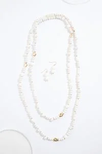 Semi Precious White Shell Layered Opera Necklace Set