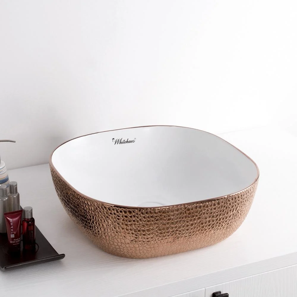 16" Square Vessel Sink With Embossed Exterior And Smooth Interior - Rose Gold