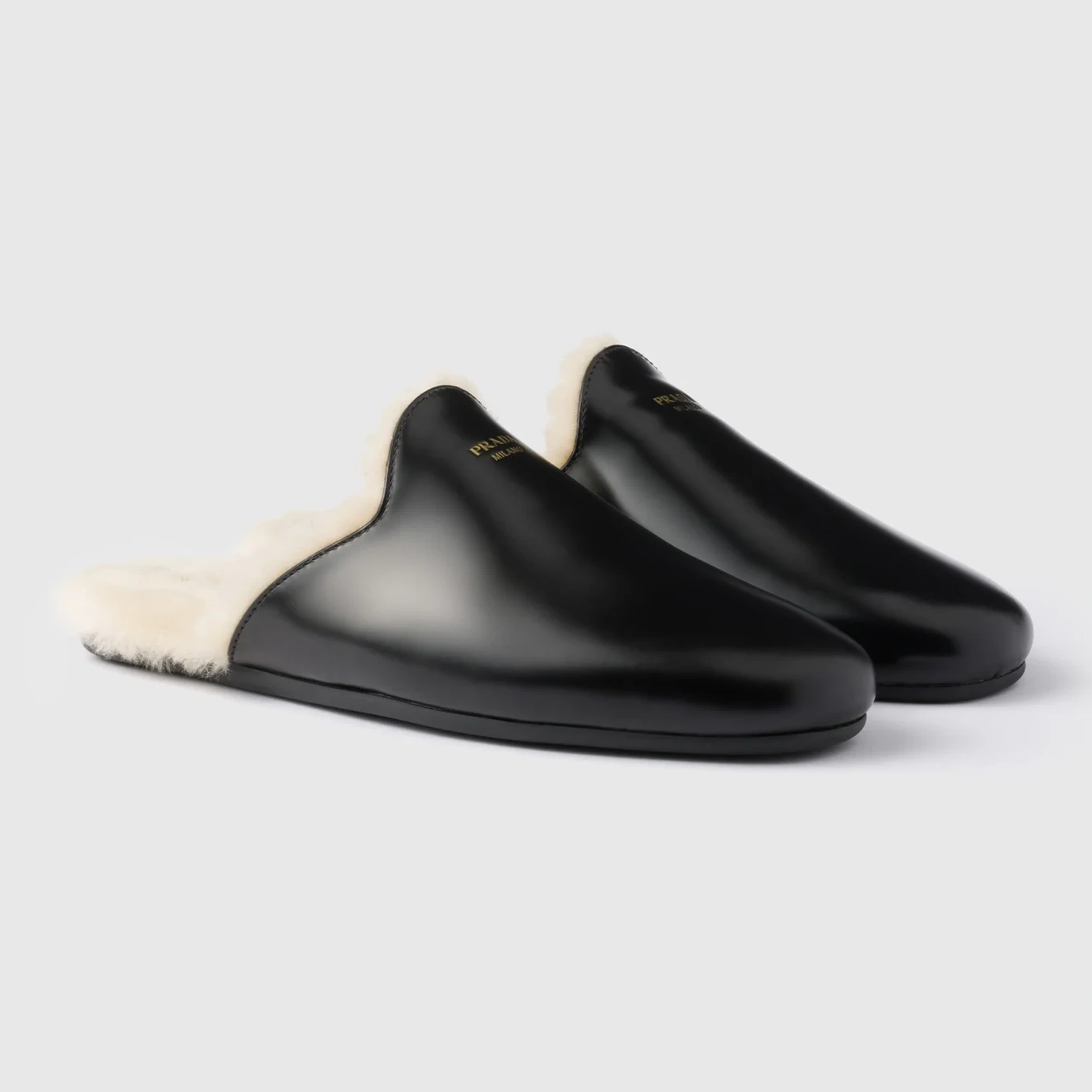 Brushed Leather And Shearling Mules