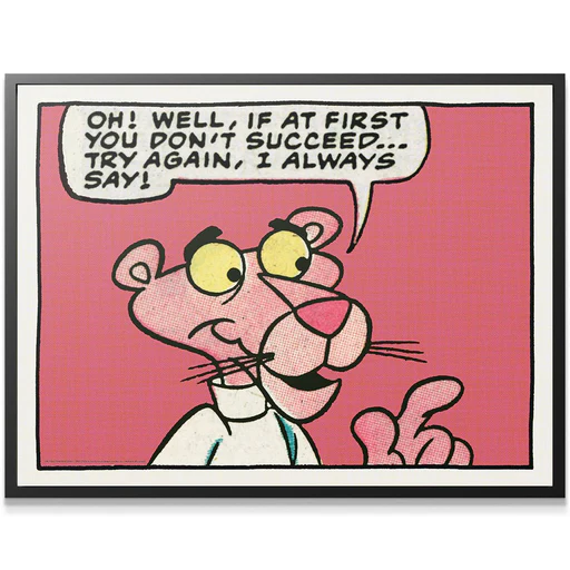 Pink Panther - Try Again - Black Framed Canvas