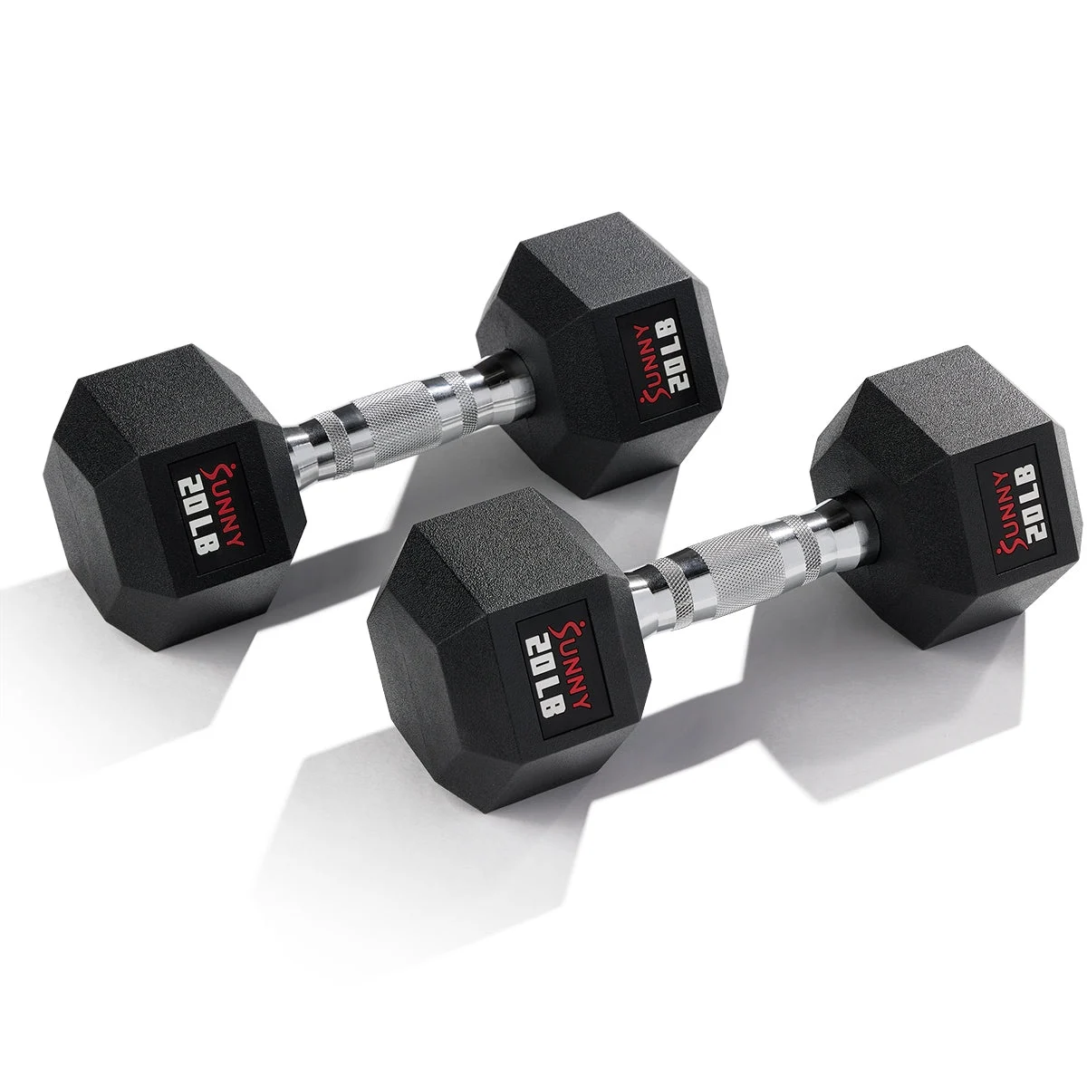 Rubber Hex Dumbbells – Singles & Pairs 5–50 Lb Weights - 20 Lbs - Pair