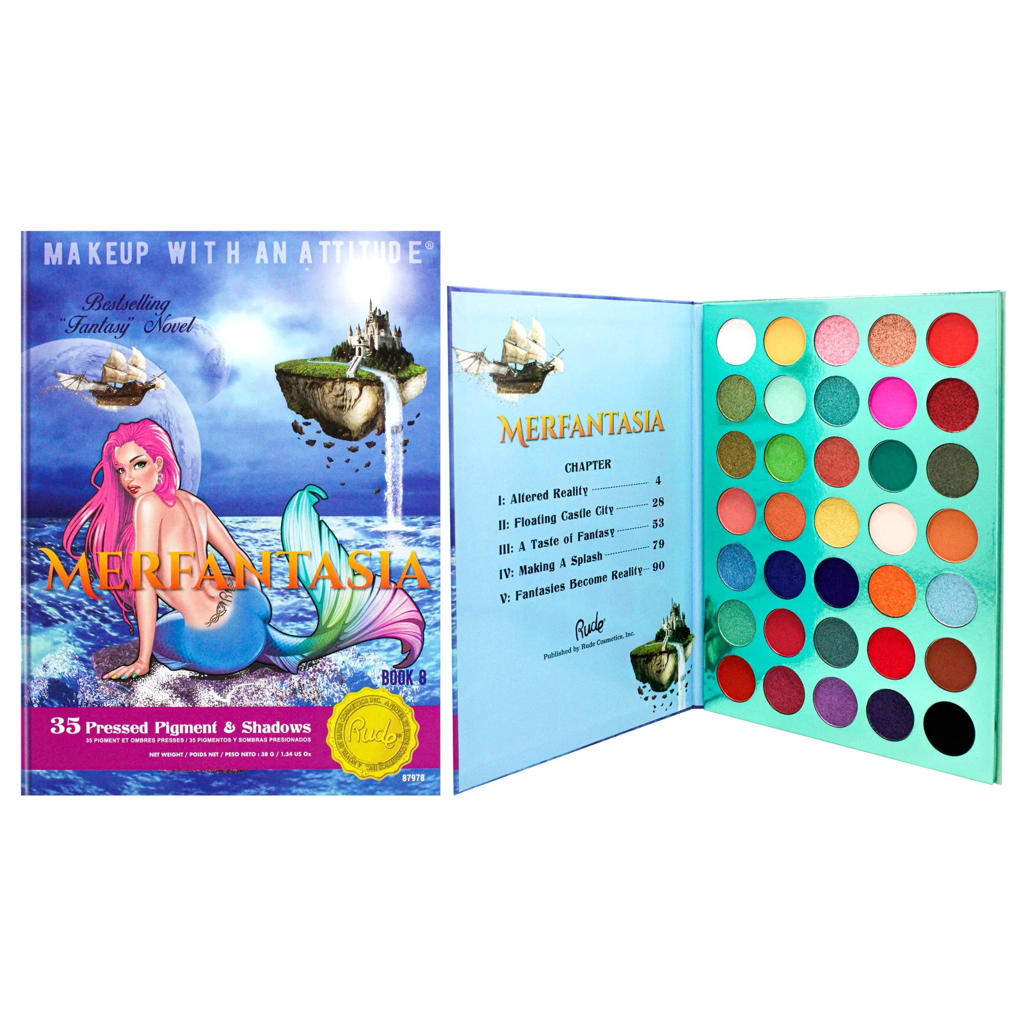 Merfantasia 35 Eyeshadows Palette - Book 8 By Rude Cosmetics For Women - 1.34 Oz Eye Shadow