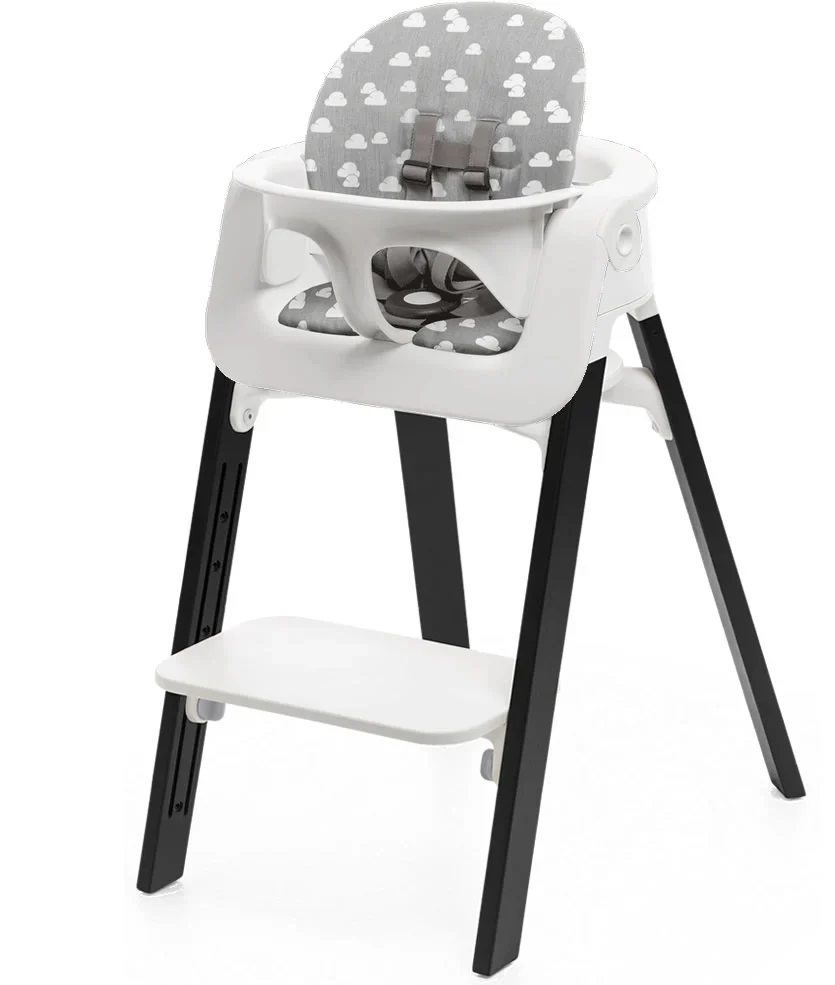 Stokke Steps Chair + Cushion (no Tray) - White/oak Black/grey Clouds