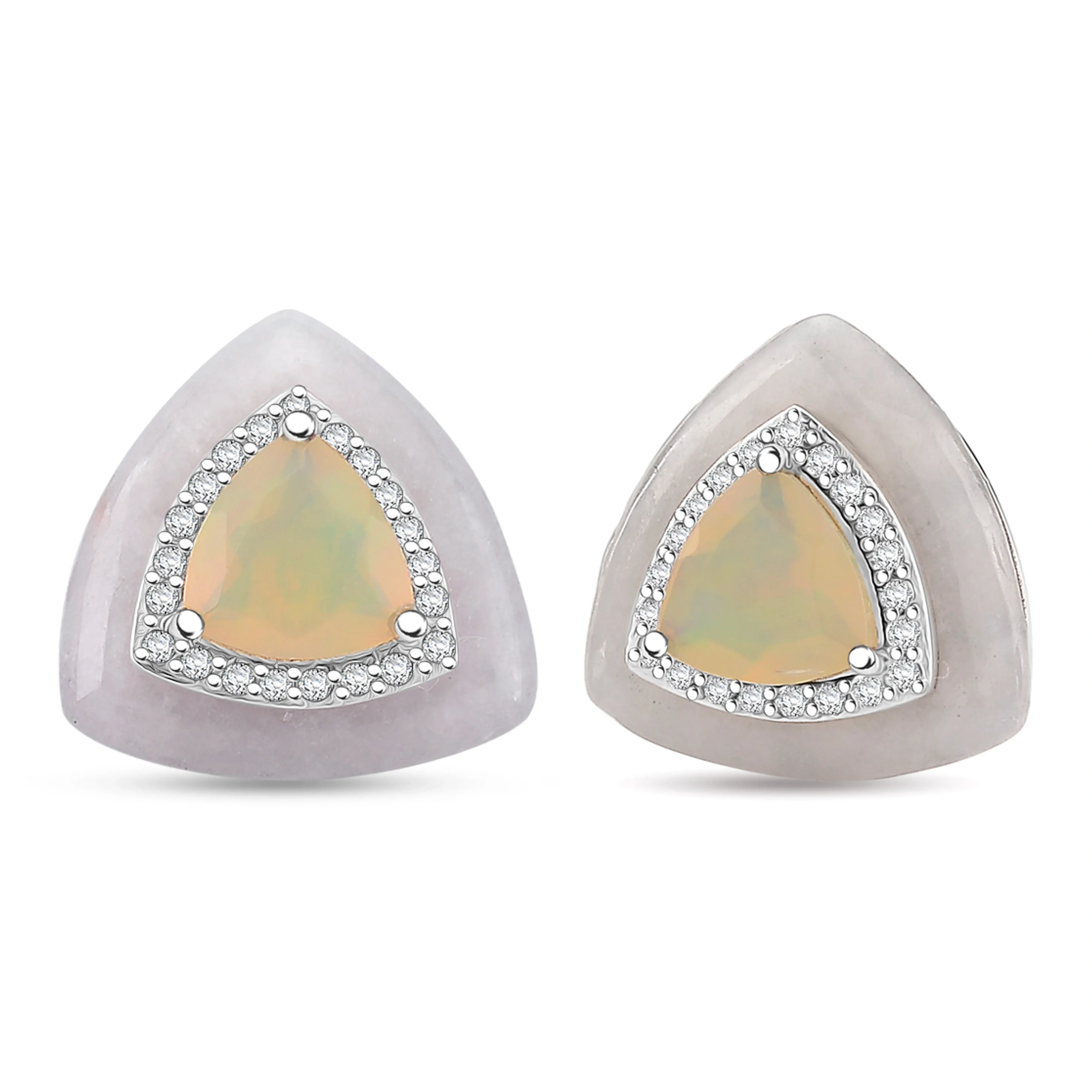 D'joy Natural Jade, Multi Gemstone Earrings In Rhodium Over Sterling Silver 15.90 Ctw