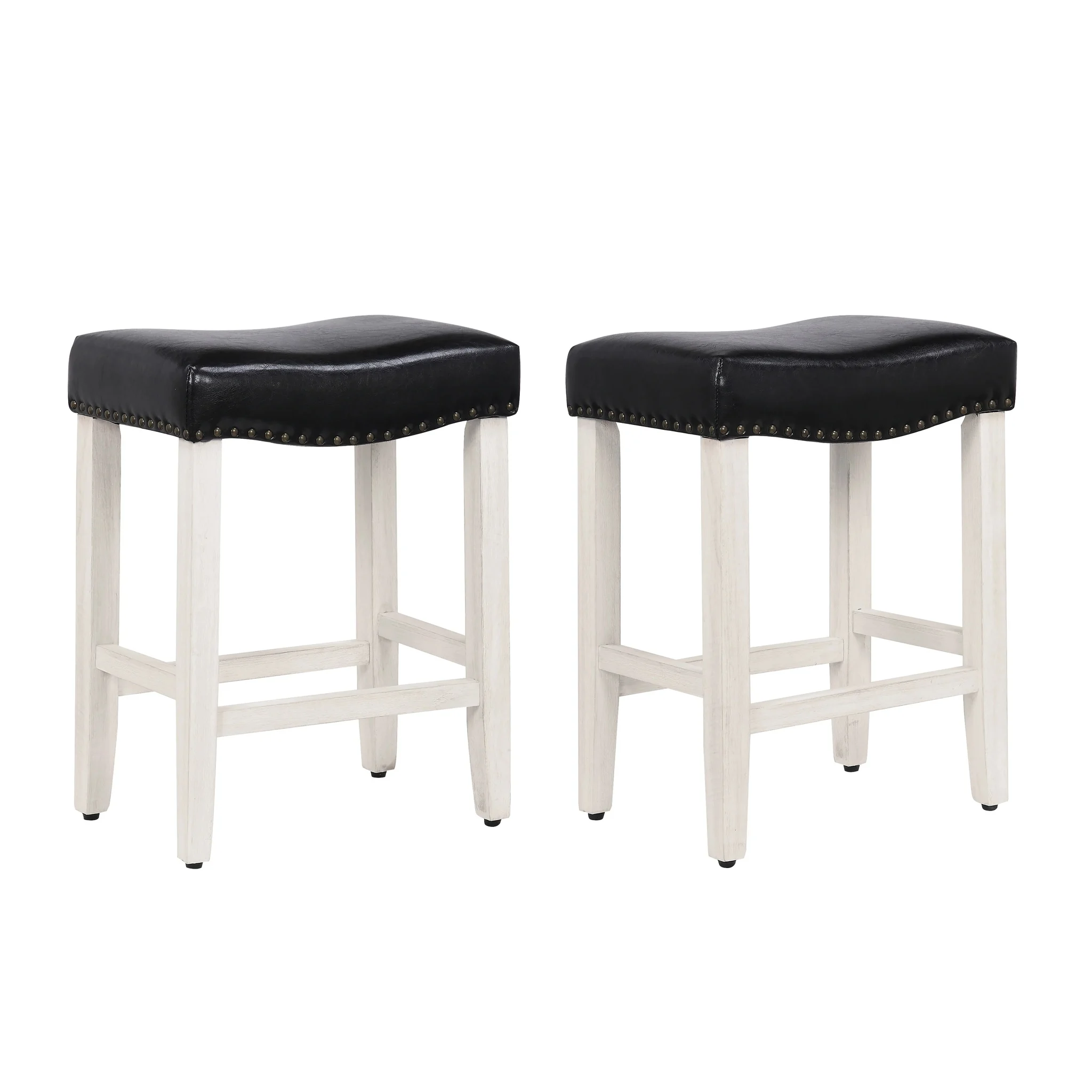 Jameson 24" Inch Upholstered Saddle Seat Counter Stool (set Of 2) Antique White - Black