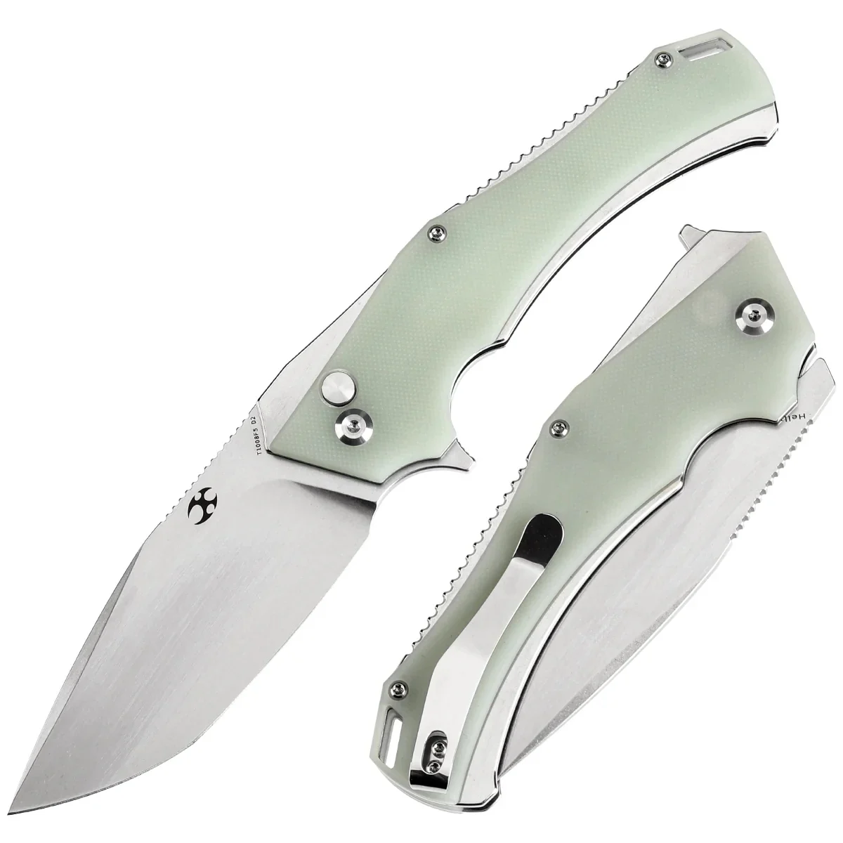 Kansept Hellx Button Lock Jade G10 Handle (3.6''d2 Blade ) Mikkel Willumsen Design - T1008f5