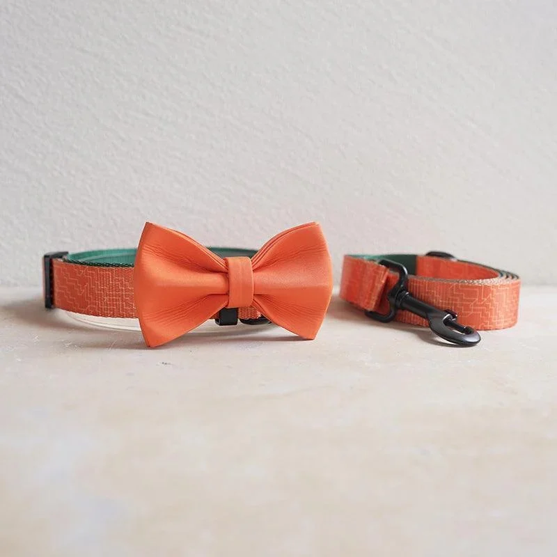 Orange Maze Personalized Dog Collar With Leas & Bow Tie Set - Collar Only