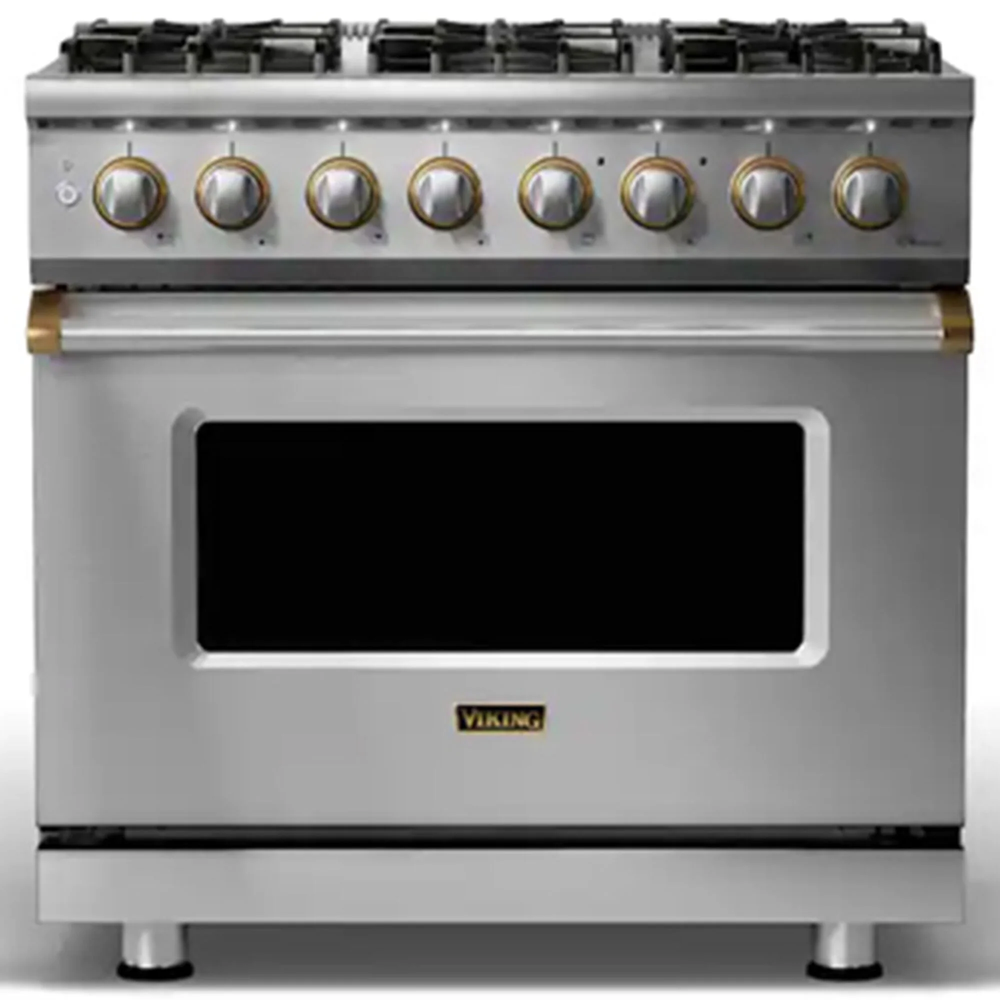 Viking 5 Series 36 In. 5.6 Cu. Ft. True European Convection Dual Fuel Range With 6 Sealed Burners - Stainless Steel With Brass