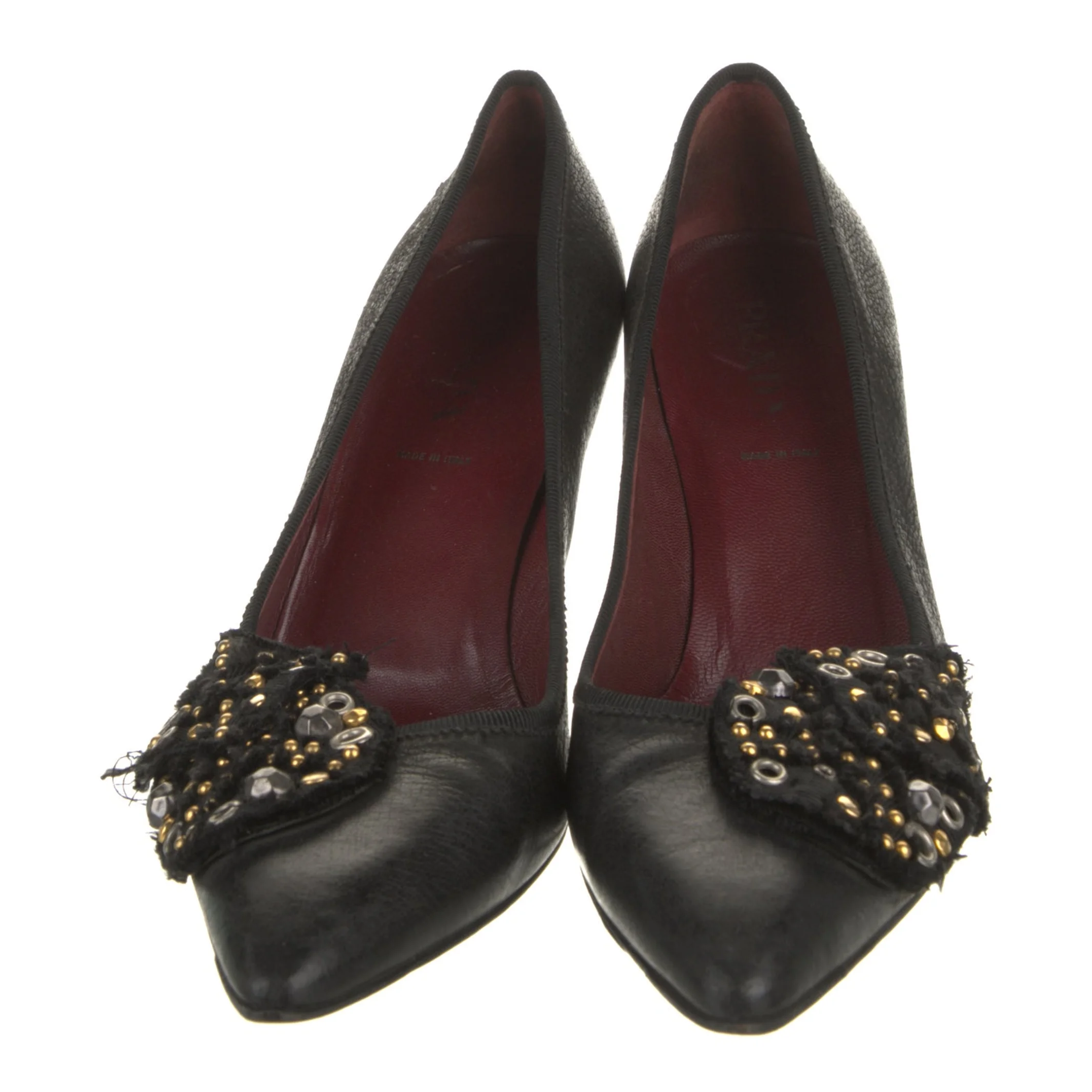 Prada Leather Studded Accents Slingback Sandals – Black