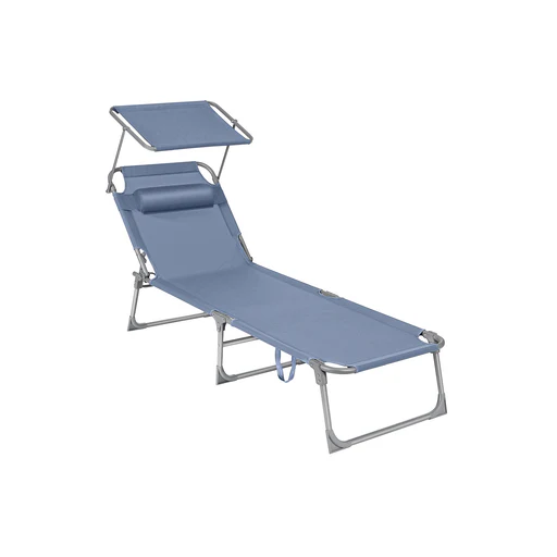 Ligstoel Met Hoofdsteun En Zonnekap - Blauw