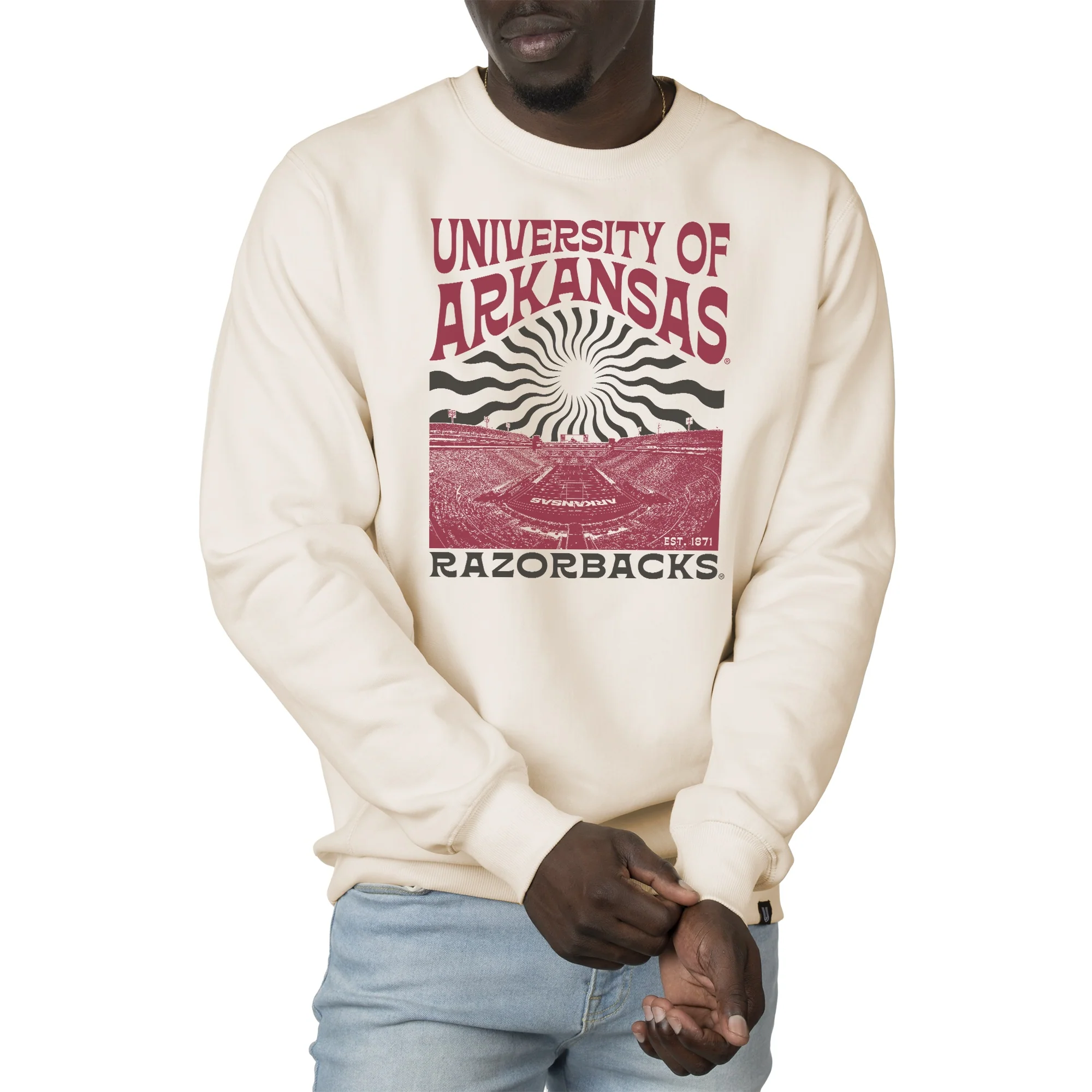Uscape University Of Arkansas Sunburst Heavyweight Crewneck Bone 2xl