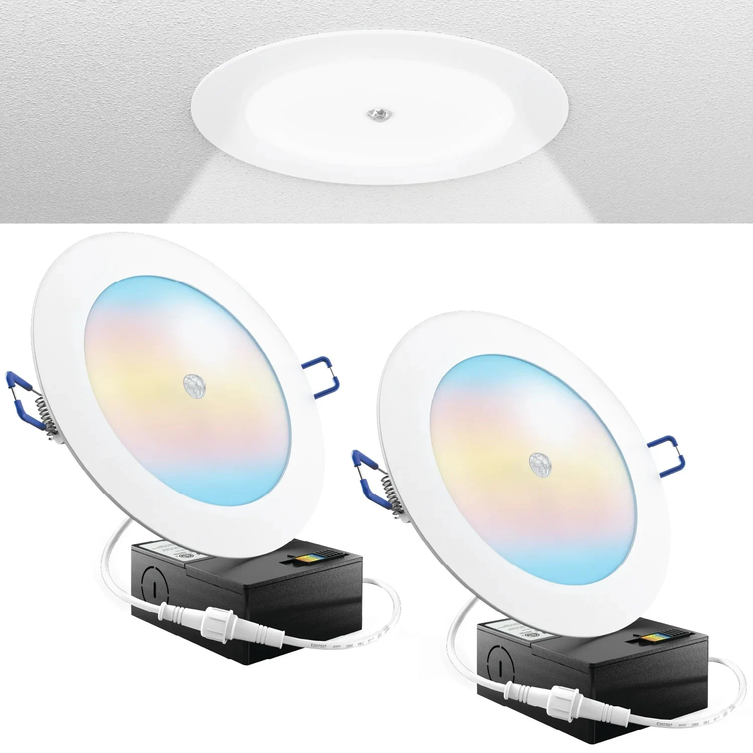 Recessed Led Lighting, 6 Inch, Motion Activated, Slim, Wafer Think, Smooth Trim, Selectable Cct, 1200 Lumens - 2-pack