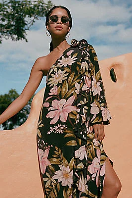 Farm Rio One-shoulder Ruffle-hem Dress
