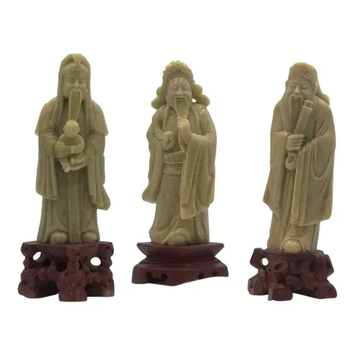 Trio Of Ancient Chinese Wise Men - Antique Soapstone Carved Figures
