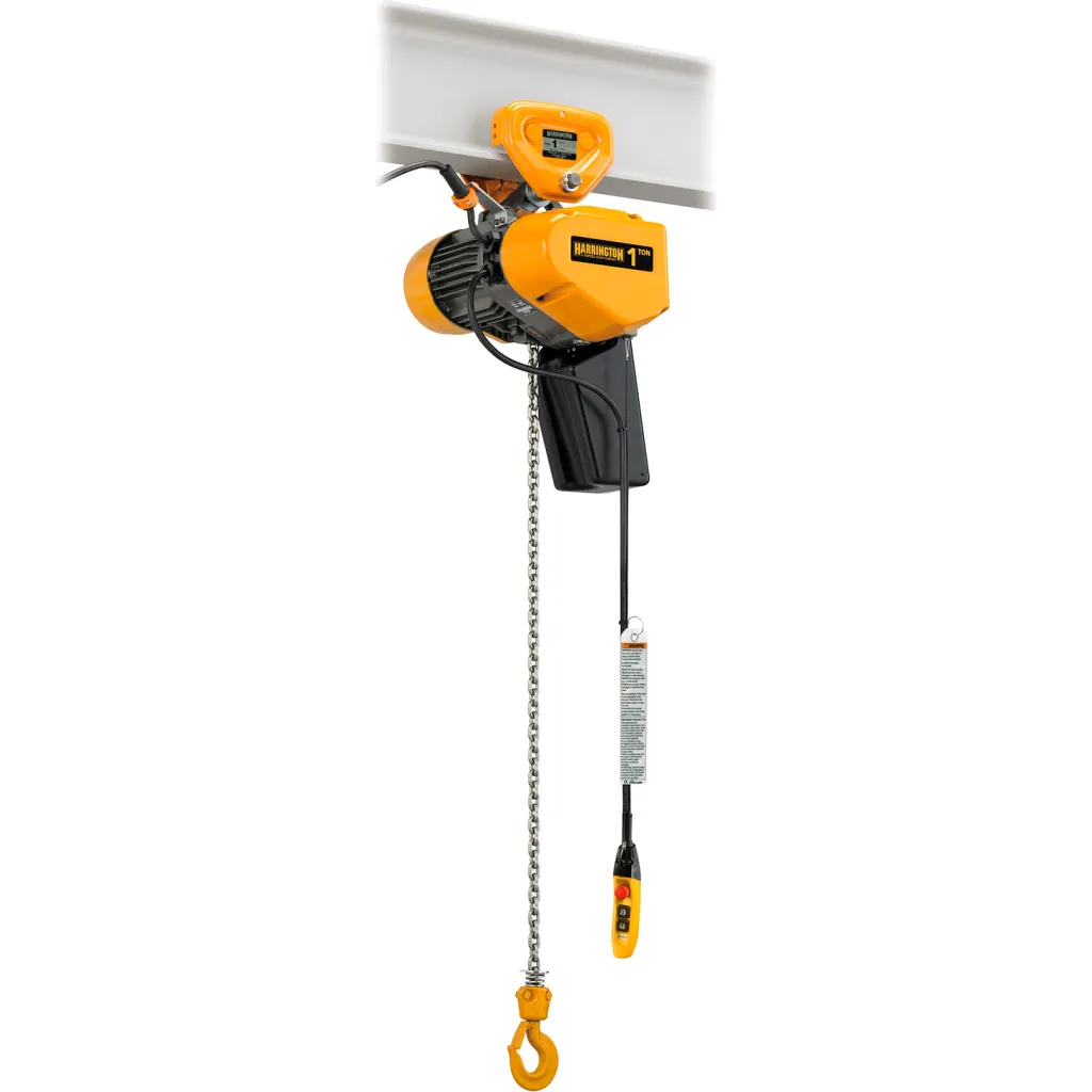 Harrington Eq 1/2 Ton, Dual Speed, Electric Chain Hoist W/ Push Trolley, 10' Lift, 25/4.2 Fpm, 230v