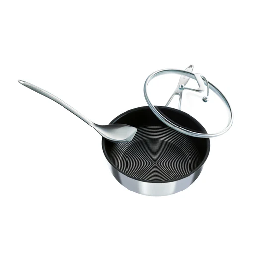 Steelshield™ Polished Stainless Steel Hybrid Non-stick Chef Sauté Pan & Spoon Set - 24cm