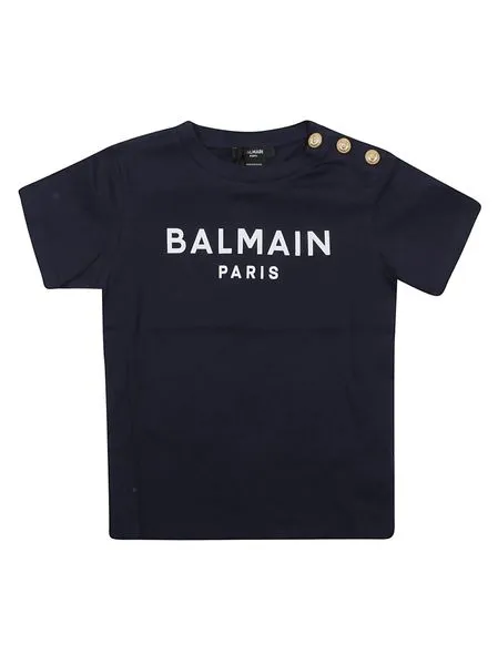 Balmain Kids Buttoned Logo Crewneck T-shirt