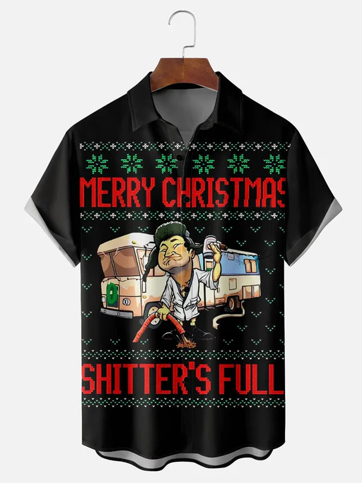 Men's Merry Christmas Shitter's Full Short Sleeve Shirt With Pocket