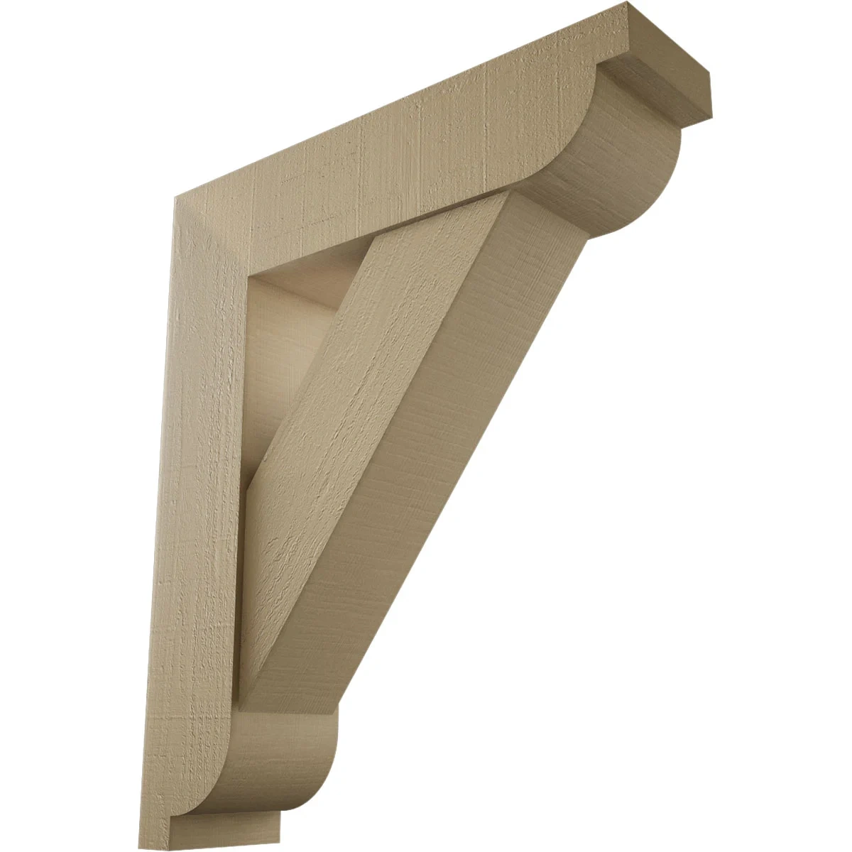 Timberthane Faux Wood Bracket W/ Offset Brace, Traditional Style, Ionic Ends, 8" W X 32" D X 38" H, Primed Tan
