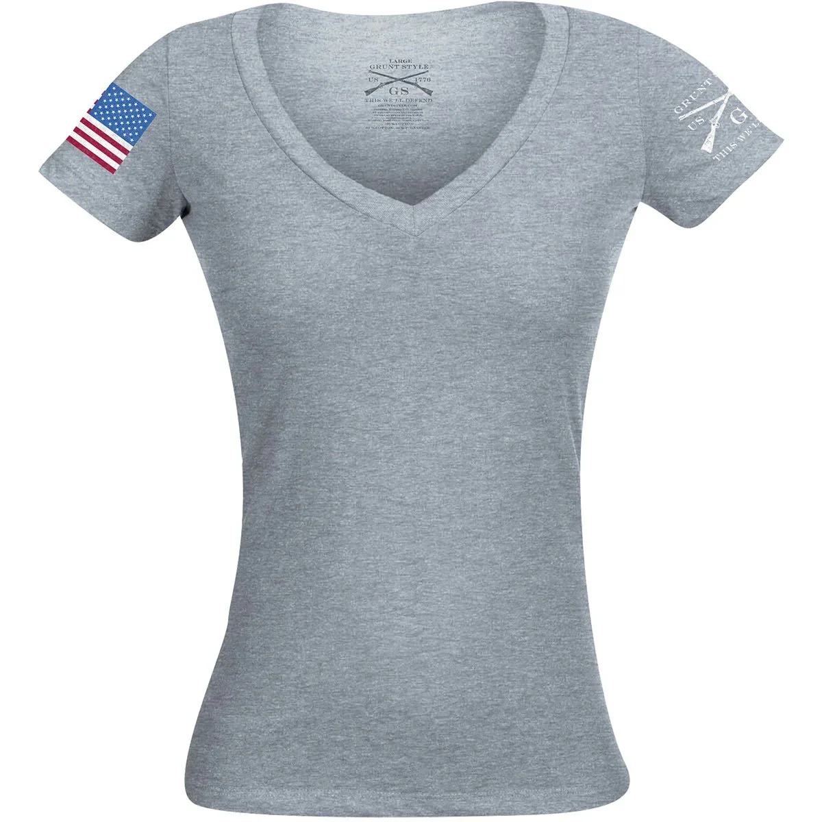 Grunt Style Women's Full Color Flag Basic V-neck T-shirt - Heather Gray