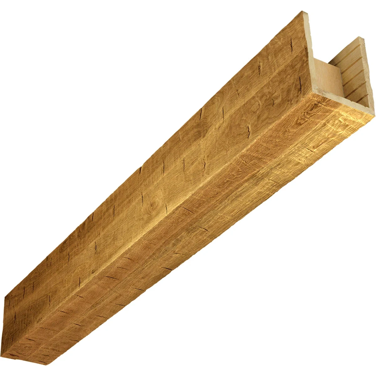 Truewood Hand Hewn Real Wood Beam, 3‑sided (u‑beam), 5 ½"w X 7 ½"h X 60"l, White Oak, Golden Oak Finish