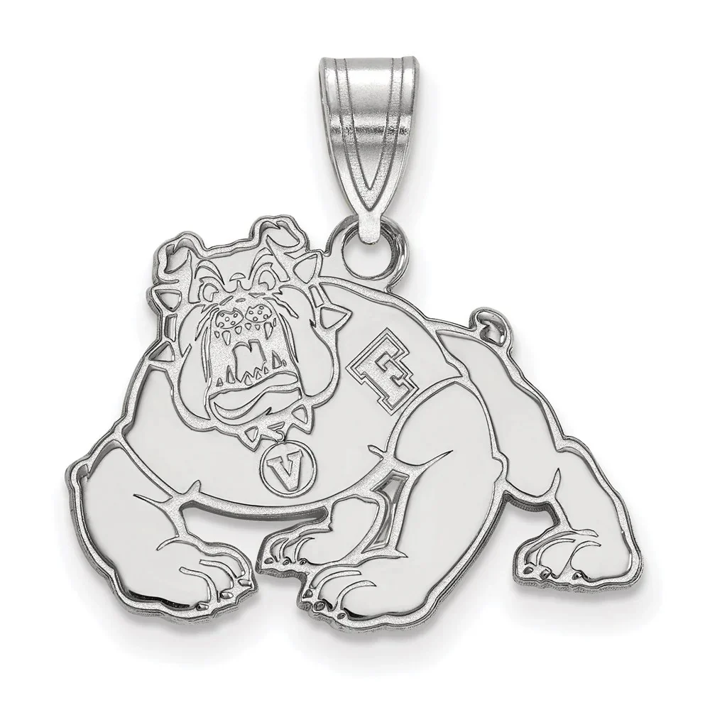 Sterling Silver Rhodium Plated Logoart California State University Fresno Bulldog Medium Pendant