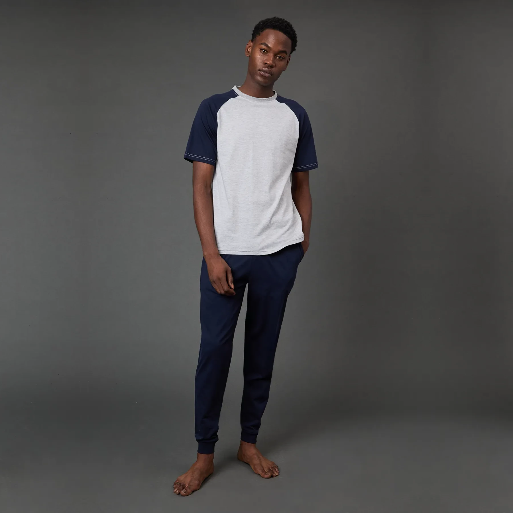 Navy And Grey Raglan T-shirt And Jogger Set