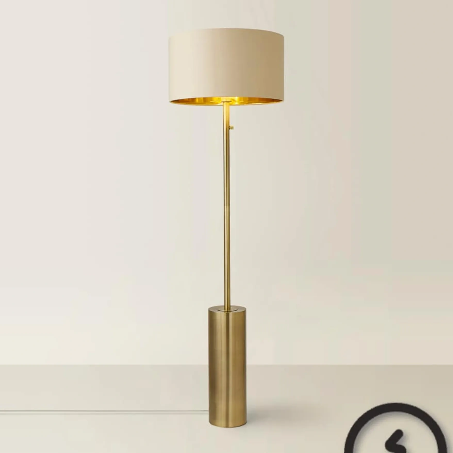 Beige Valuelights And Gold Shade With Antique Brass Dimmable Floor Lamp & Led Bulb