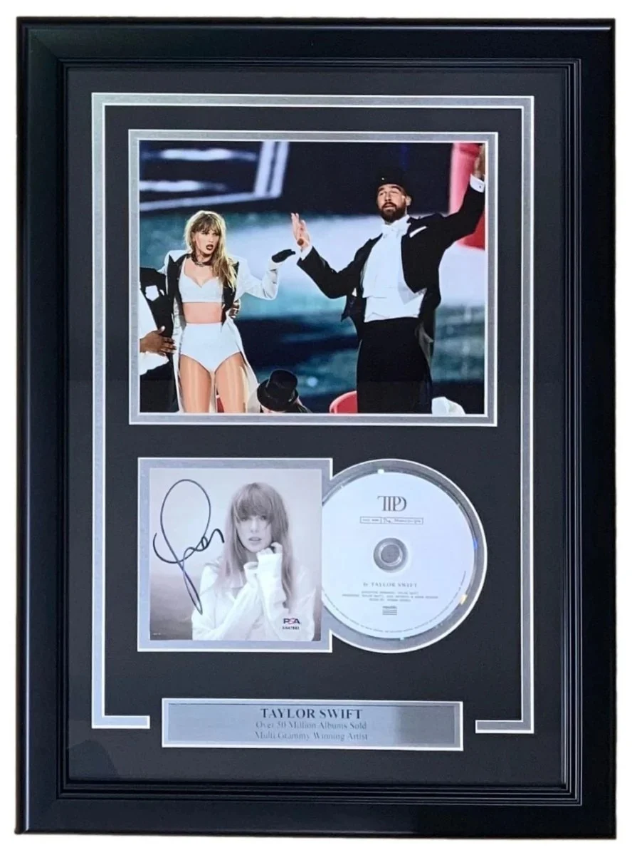 T Swift Signed Framed Ttpd Cd Insert W/ 8x10 Travis Kelce Photo Psa/dna