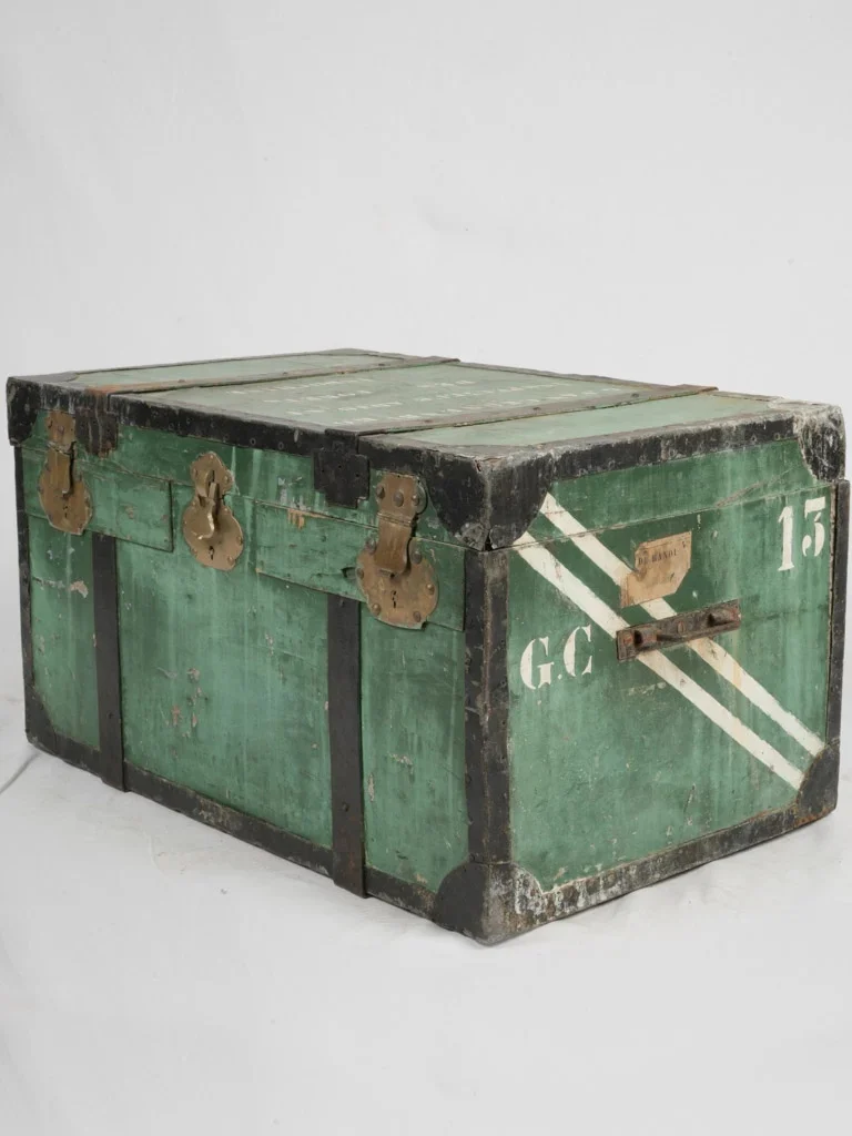 Early 20th-century Indochina Wooden Trunk W/ Green Patina 36a"
