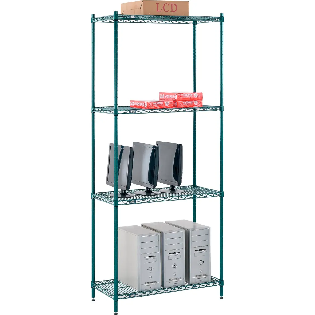 Nexel 4 Shelf Poly-green Wire Shelving Unit Starter 36w X 14d X 86h